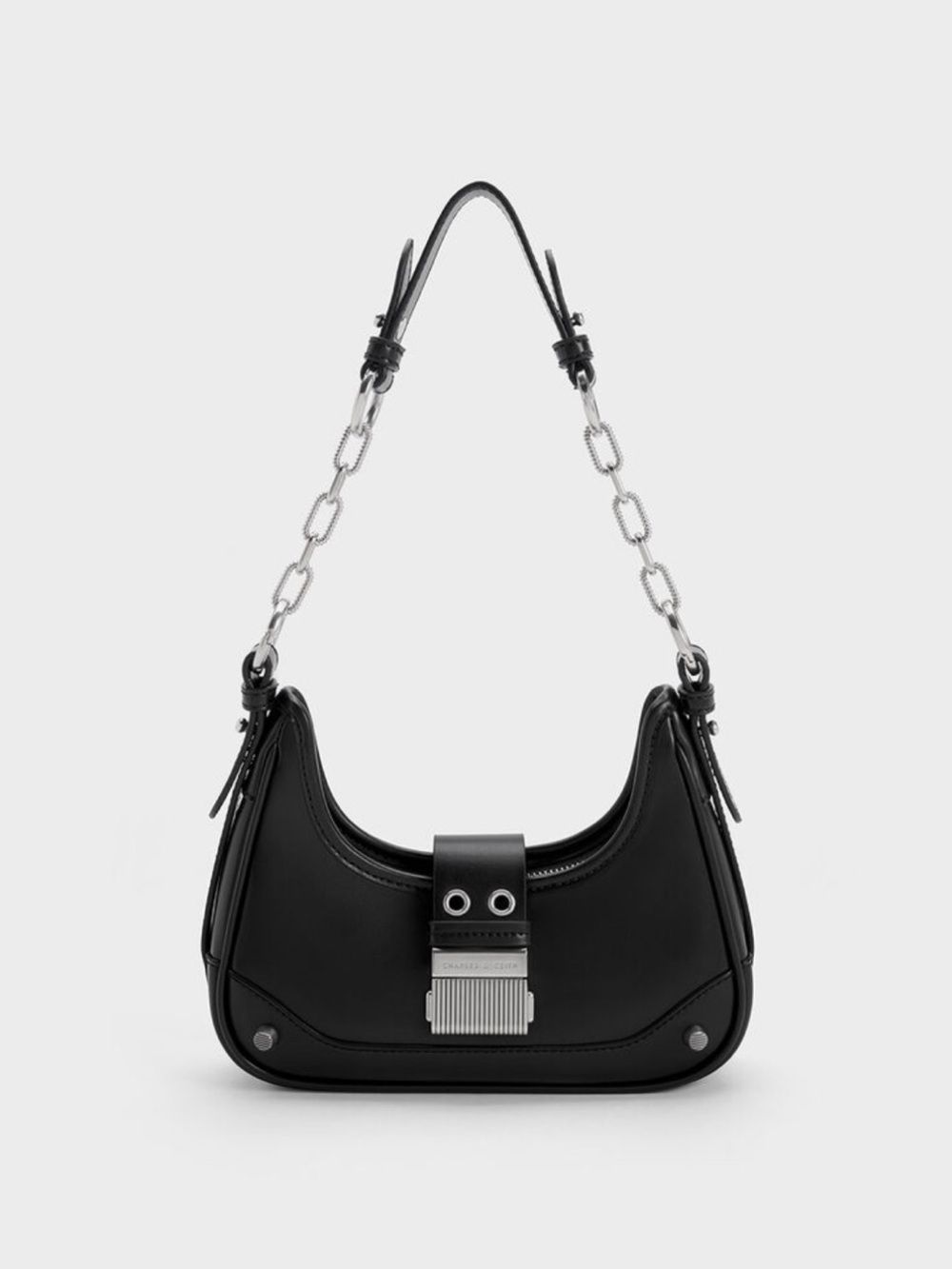 Charles & Keith Black Shoulder Bag with Silver Chain Accent